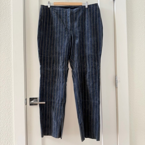 Wilsons Leather Pants - Vintage Wilson Leather Maxima Suede Navy Striped Pencil Pants Size 16